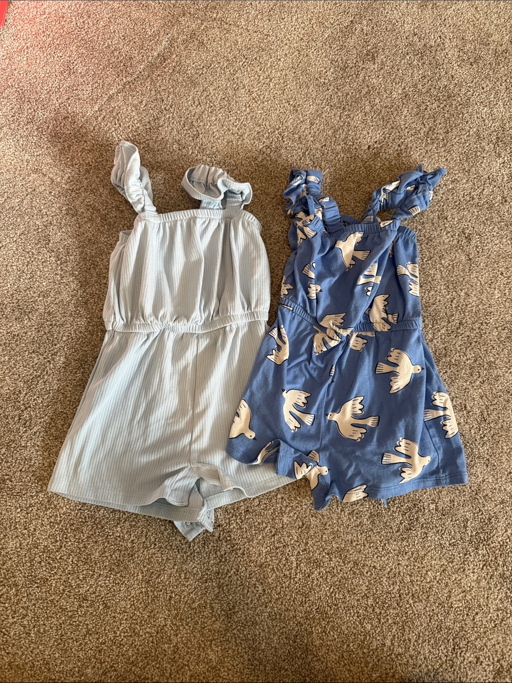 Old Navy Blue Bird-Print and Light Blue Romper Duo